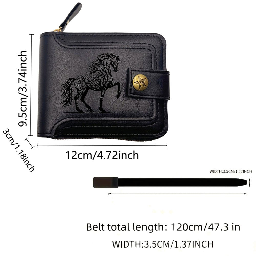 2pcs Men's Branch & Horse Wallet and Belt Combo - Elegant Collegiate Style Matching Wallet & Accessory Suitable for Daily & Professional Wear, Ideal Gift for Father's Day, Christmas, (Wallet and Belt)