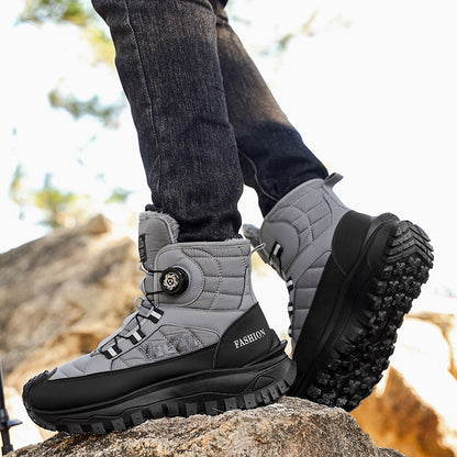 Men's -Lined Snow Boots, Winter Warm Work Boots, Wear-Resistant Outsole Anti-Slip Hiking Boots, Outdoor Trekking Boots, Tactical Work Boots, Gear Pattern Anti-Slip Sole, Snow Mountain Hiking Boots, Professional Outdoor Polar