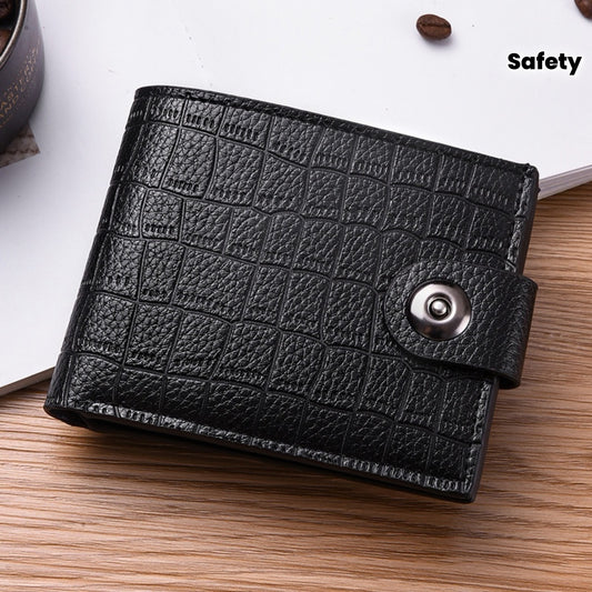 New Safety Button Lock Men's Wallet with Zipper Compartment - with Stone Texture, Multi-Section Cash/Pocket Organizer, Closure for & s, Everyday Carry or Gift for Dad/Husband (Style Suitable for)