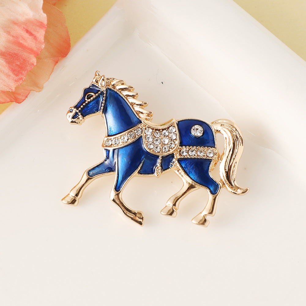 1pc Enamel Dripping Oil Inlaid Rhinestone Pony Fashion Brooch | Creative Ethnic Style Horse Badge Pin, High-End Design Couple Accessories, Exquisite Suit Corsage Party Decoration, Suitable for Christmas, Year of the Horse, Eq
