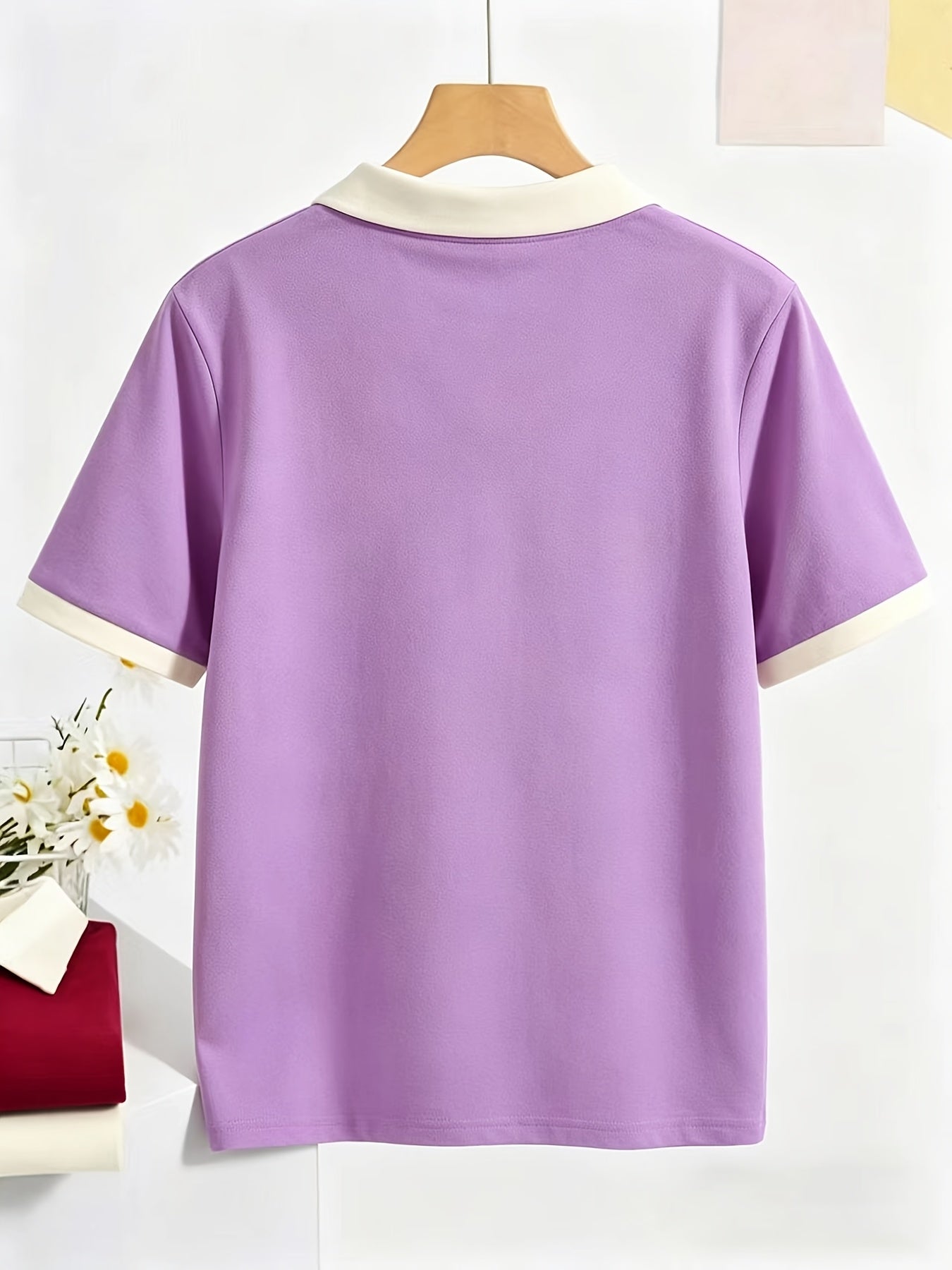 Women's Casual Polo Shirt in Solid Colors for Spring and Summer - ayq
