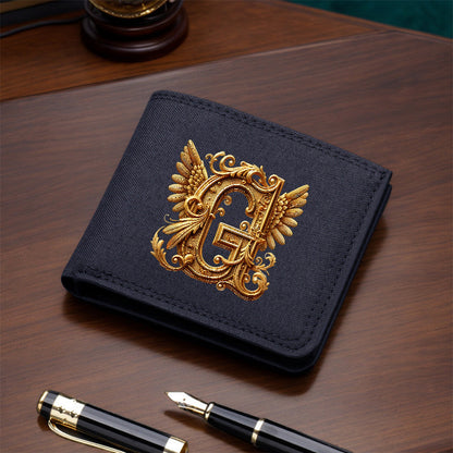 1pc Men's Short Canvas Initial Name Wallet, Zippered Denim Wallet for Men, Plain Ultra-Thin Letter Wallet for Men