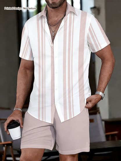 Men's Casual 2-Piece Striped Shirt & Shorts Summer Set