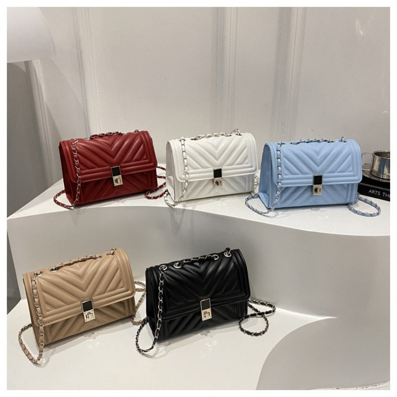 PU Material Women'Chain Crossbody Bag - Available in Five Colors, Elegant Shoulder Bag Suitable for Daily and Formal Occasions, Secure Buckle Design, Fashionable Chain Texture Style, Luxurious Texture Structure,must-have for