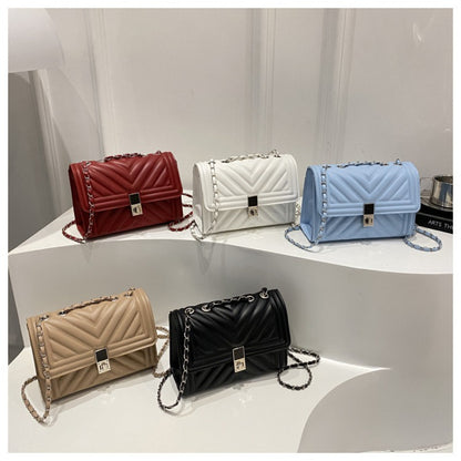 PU Material Women'Chain Crossbody Bag - Available in Five Colors, Elegant Shoulder Bag Suitable for Daily and Formal Occasions, Secure Buckle Design, Fashionable Chain Texture Style, Luxurious Texture Structure,must-have for
