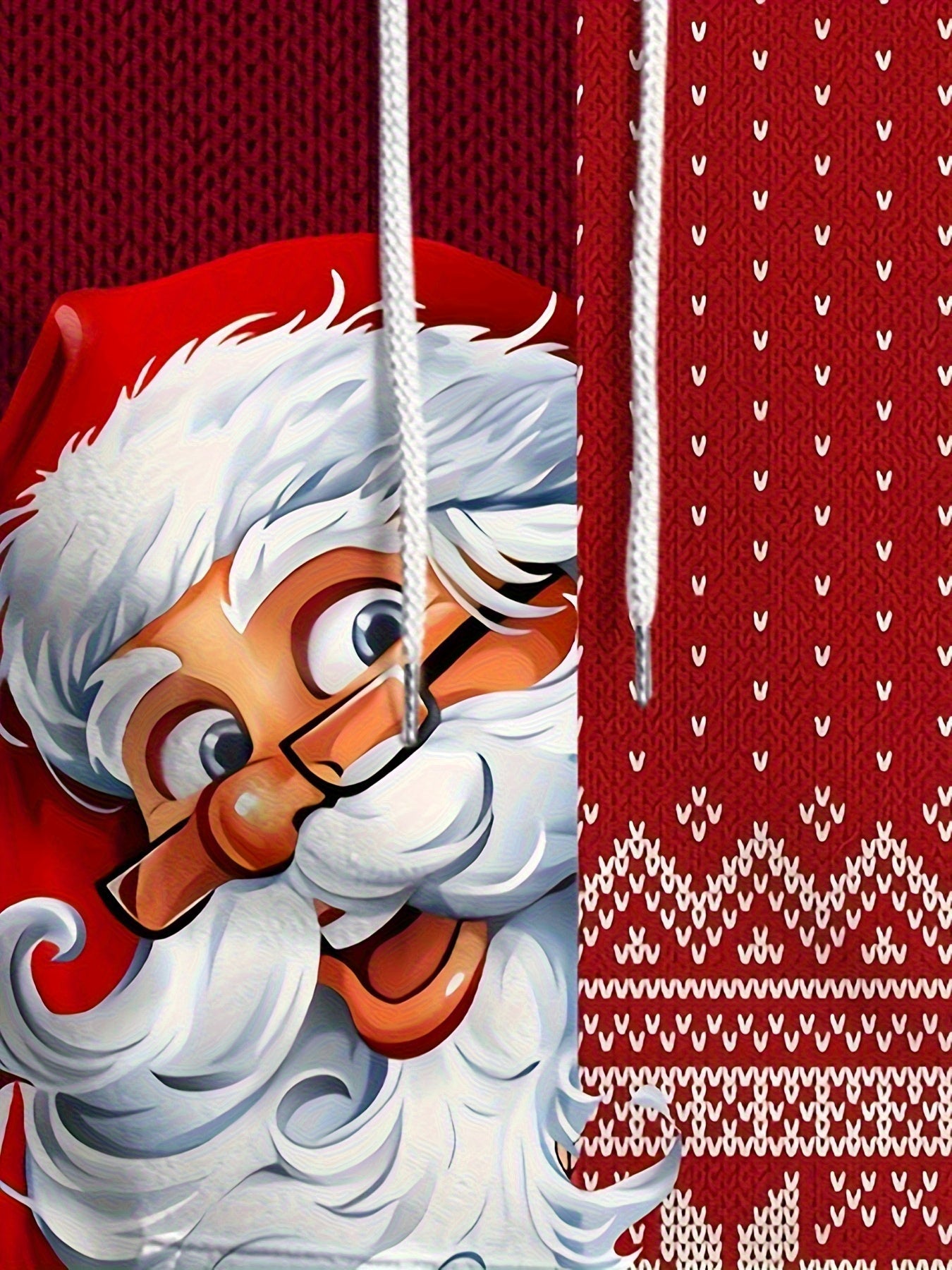 Plus Size Men's Funny Christmas Hoodie- Festive Santa Claus& Snowflake Print, Red& White Holiday Sweatshirt with Pockets, Casual Long Sleeve Pullover for Fall& Winter, Perfect Christmas Gift, Christmas Clothes, PLUS SIZE