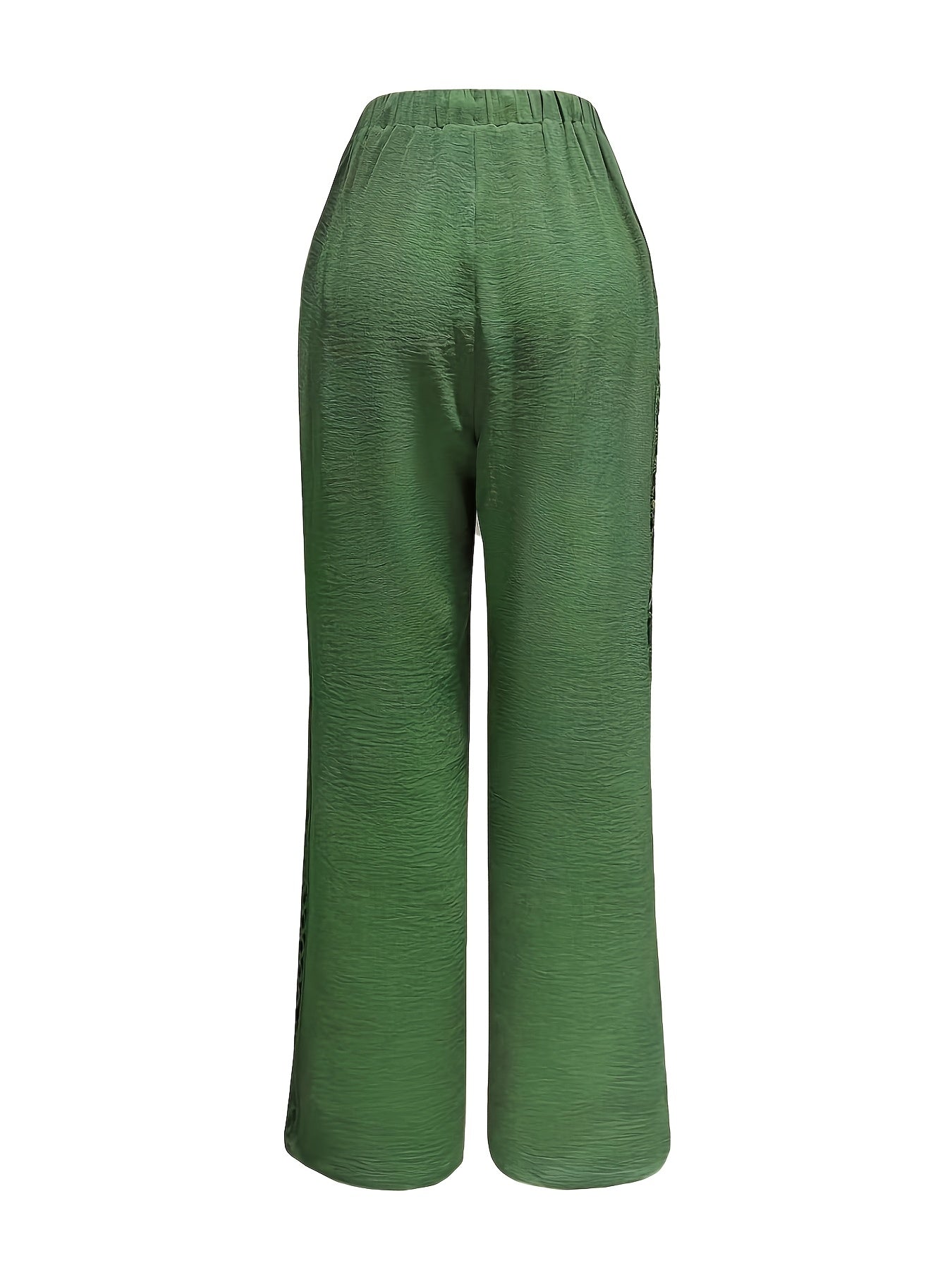 Women's Casual Straight Leg Polyester Trousers with Ruffle Detail