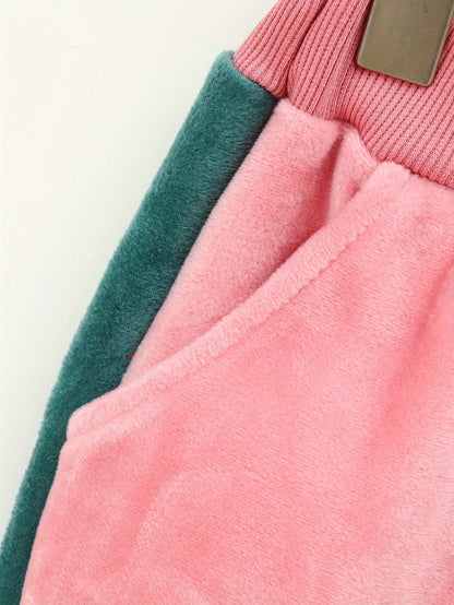 Girls' Thickened Fleece-Lined Hooded Zip-Up Jacket & Jogger Pants Set - Cozy Two-Piece Outfit with "NUS" Letter Print, Long Sleeves, and Drawstring Waist, for Outdoor, And Casual Wear, Winter Clothing, Playful Design, Soft Fa