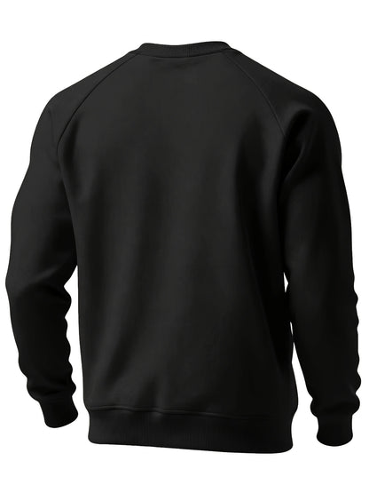 Men's Casual Crew Neck Black Print Sweatshirt for Spring/Fall