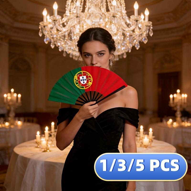 Portuguese Flag Plastic Cloth Fan with Black Handle, 22.5cm - ayq