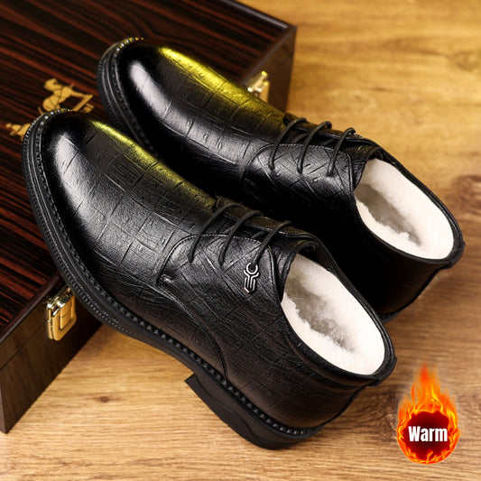 Men'S Winter Warm Fleece-Lined High-Top Dress Shoes - Non-Slip, Durable, Stylish Black Oxfords for Business & Casual Wear, Perfect for Weddings & Outdoor Events, Winter Footwear | Sophisticated Style | Durable Rubber Sole