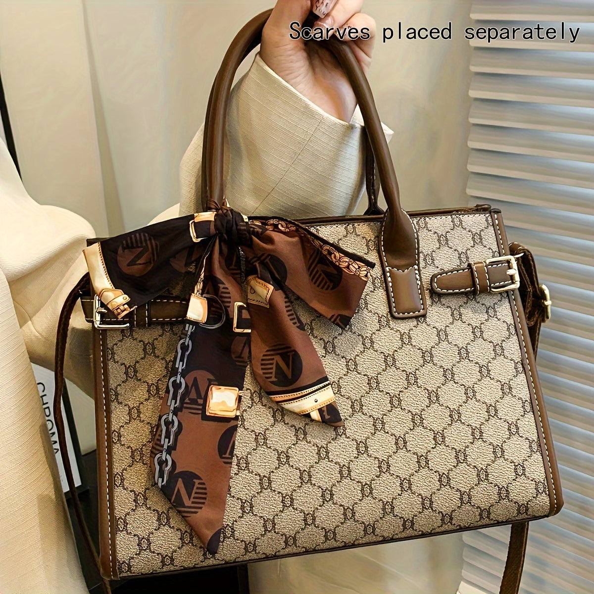 Created-Rubynet Large Handbag with Greek Key & Bow Design - Deep Brown Handbag, Golden-Tone Hardware, Fashion Bag for Ladies, Fashion Bags, Round Handbag, Fashionable Bags, Handbags Aesthetic, Large Soft Purse, Rectangular Ha