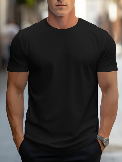 1pc Men's Spring Summer Casual Short Sleeve T-Shirt - Solid Black, Regular Fit Round Neck, Breathable Fabric for Gym, Outdoor  Casual Attire, Gym Shirts, Durable Casualwear, Smooth Texture
