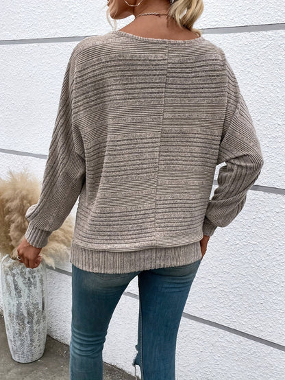1 հատ Women'S Casual Crew Neck Knit T-shirt - պոլիեսթեր պինդ գույնի երկարաթև վերնաշապիկ գարնան/աշունի համար