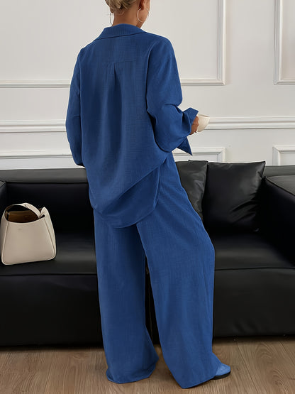 Elegant Women's Long Sleeve Shirt and Pants Suit for Spring/Fall