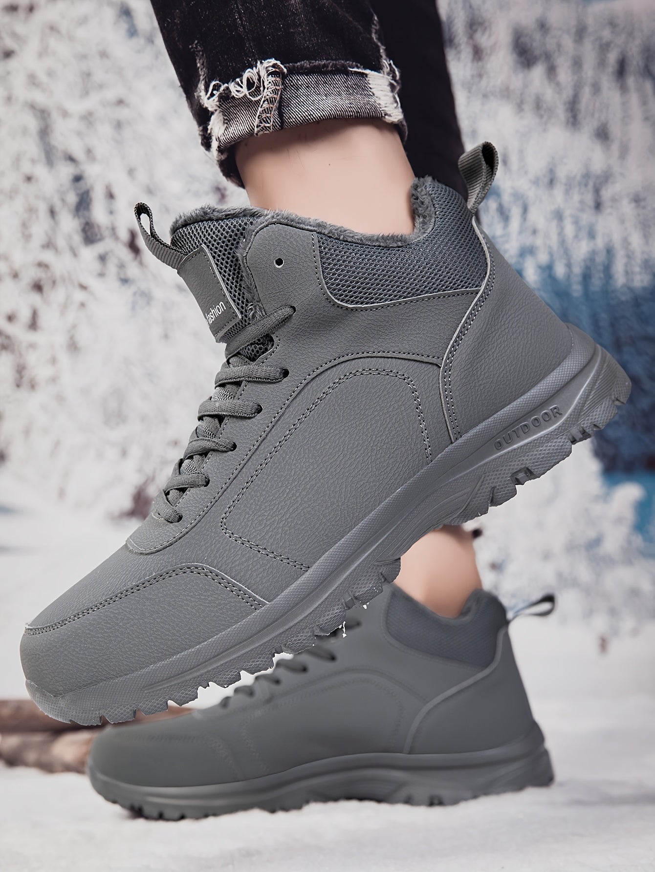 Տղամարդկանց միջին բարձրության ձմեռային ձնագնացքներ - Թեթև, չսահող, տաք փափուկ երեսպատում, դիմացկուն MD ներբան, սև աշխատանքային և փողոցային ոճ արտաքին սպորտի, արշավների և ամենօրյա հանգստի համար, ձմեռային կոշիկներ, արշավային կոշիկներ, նրբագեղ դիզայն, ճկուն