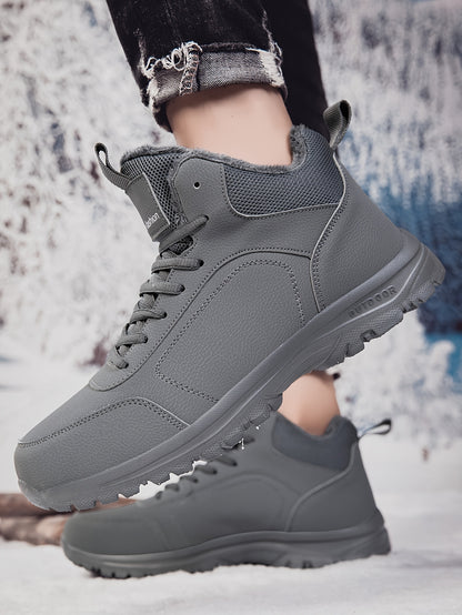 Տղամարդկանց միջին բարձրության ձմեռային ձնագնացքներ - Թեթև, չսահող, տաք փափուկ երեսպատում, դիմացկուն MD ներբան, սև աշխատանքային և փողոցային ոճ արտաքին սպորտի, արշավների և ամենօրյա հանգստի համար, ձմեռային կոշիկներ, արշավային կոշիկներ, նրբագեղ դիզայն, ճկուն