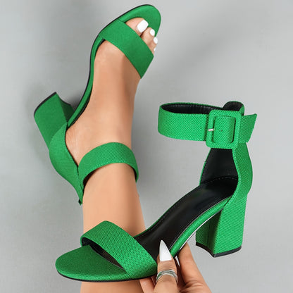 Women's Open Toe High Block Heel Sandals with Adjustable Ankle Strap