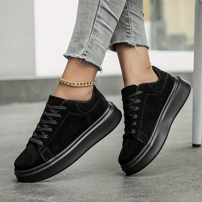 Women's Retro-Inspired Solid Color Lace-Up Sneakers - Lightweight, Comfortable & Durable Casual Sneakers for All Seasons