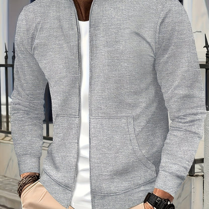 Men's Lightweight Jacket with Stand-Up Collar - Zippered Front Closure, Regular Fit Casual Coat for Everyday & Formal Wear - Spring/Fall Outerwear in White/Neutral Tones - Easy Care Zipper Jacket