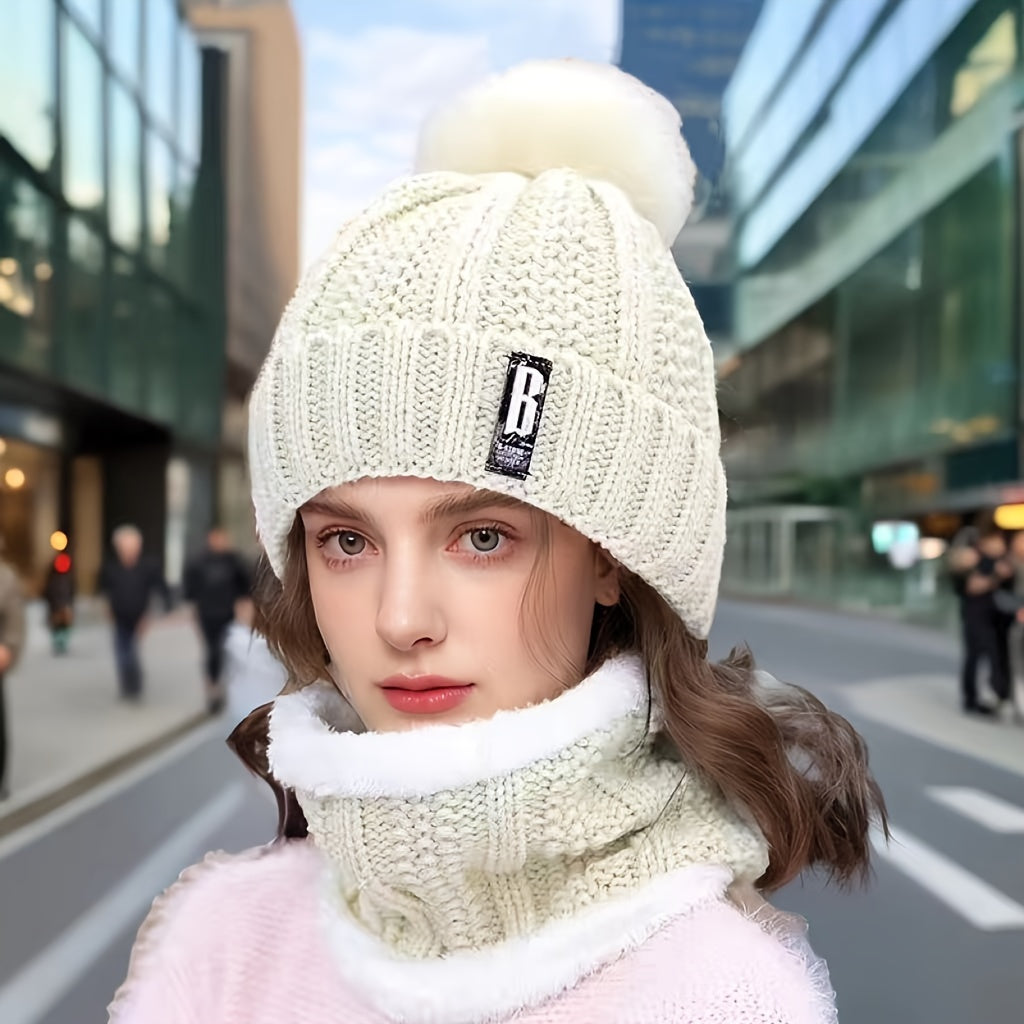 Նոր տարվա ակրիլային տրիկոտաժե գլխարկ՝ պոմպոններով և համապատասխան շարֆով - շնչող, առաձգական, ջերմային տրիկոտաժե գլխարկ և պարանոցի տաքացուցիչ կանանց համար՝ կոճակով փակվող - ձեռքով լվացվող