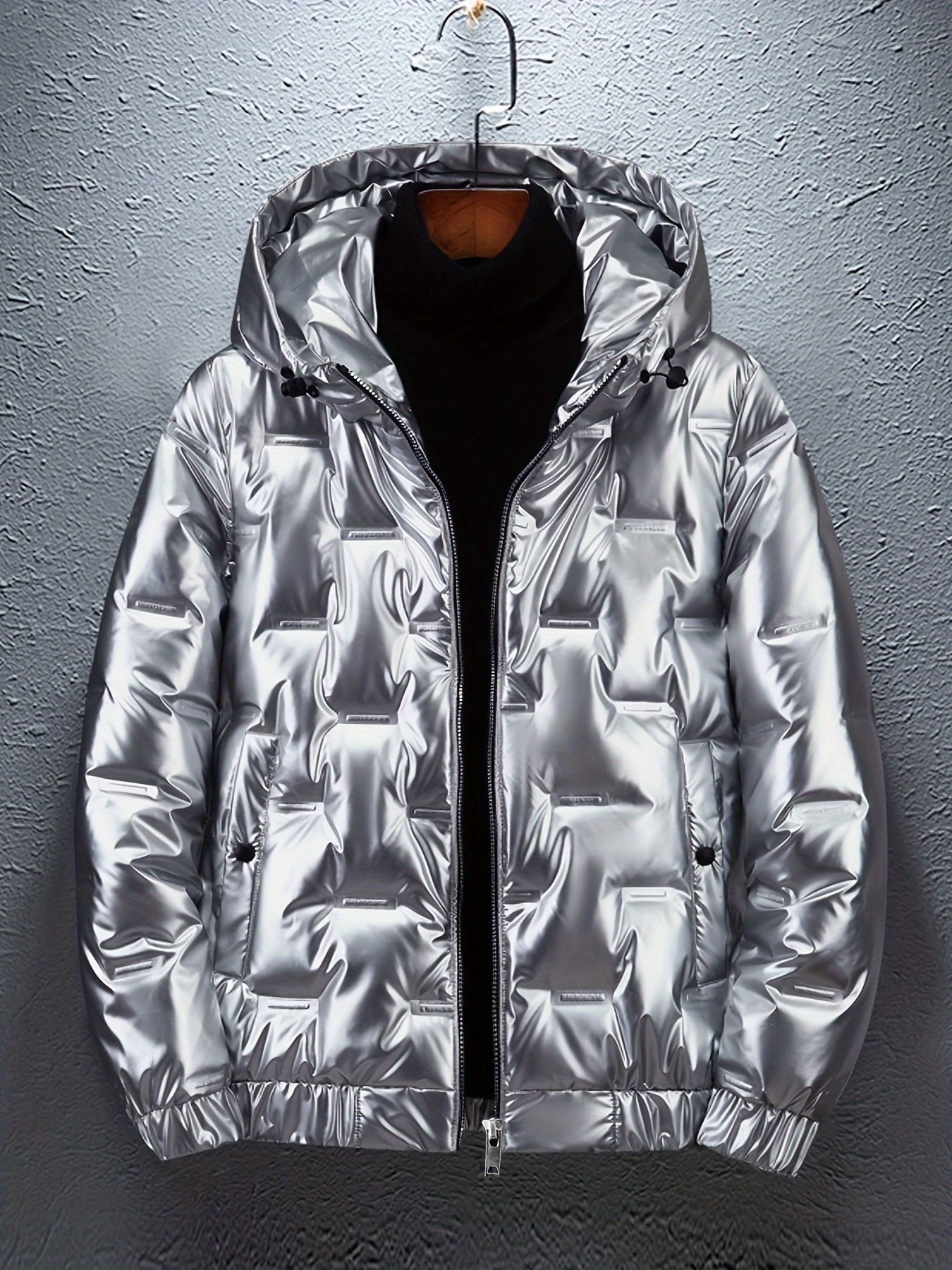 Men'S Winter Coat - Glossy Black Cold Weather Jacket, Non-Stretch Outer Shell, Zippered Pockets & Hooded Design for Formal & Everyday Use - Insulated Outerwear for Everyday & Special Occasions, Winter Jacket, Sleek Appearance