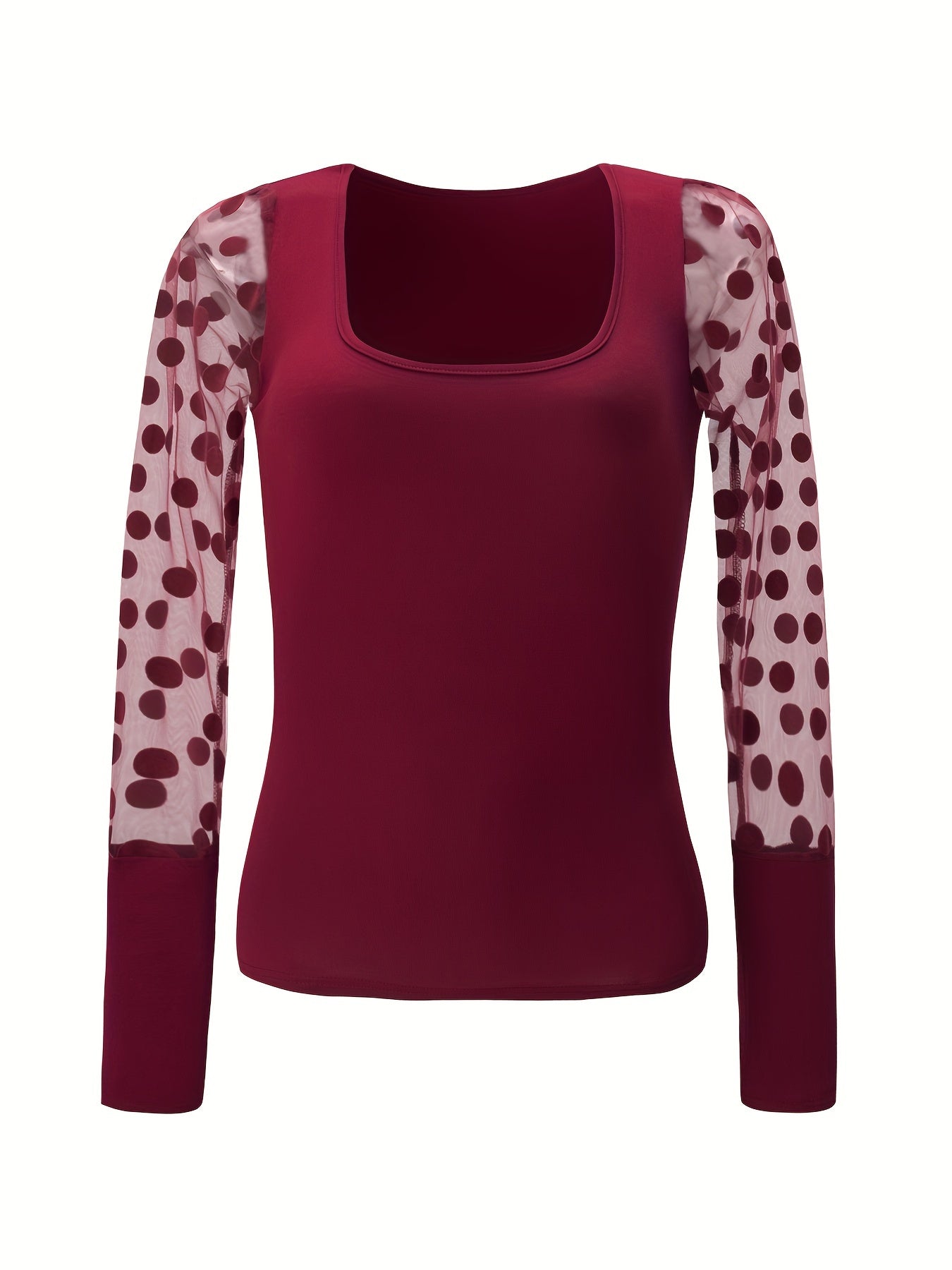 Նոր ոճի U-ձև օձիքով ցանցկեն, պոլկա կետերով երկար թևքով, միագույն, ներքնազգեստով, ամենօրյա, բազմակողմանի վերնաշապիկ