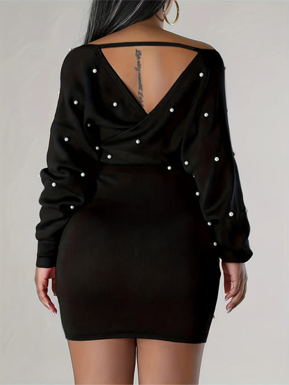 Women'S Clothing: Off-Shoulder Dress with Long Sleeves And Beaded Bodycon Style