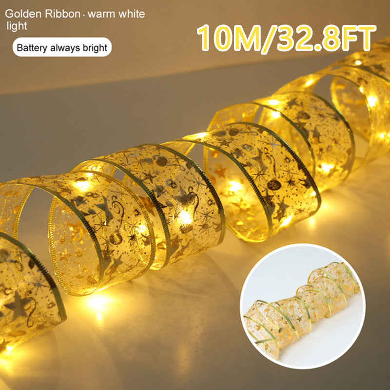 Ribbon Fairy Light Christmas Decoration Christmas Tree Ornaments For Home 2022 Bows String Lights Navidad Natal New Year 2023