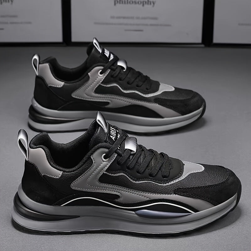 Men'S Lightweight Breathable Sneakers - Black  Gray Low-Top Lace-Up Shoes with Non-Slip PVC Sole, Durable Casual Sneakers for Running, Walking  Casual Attire, Running Shoes