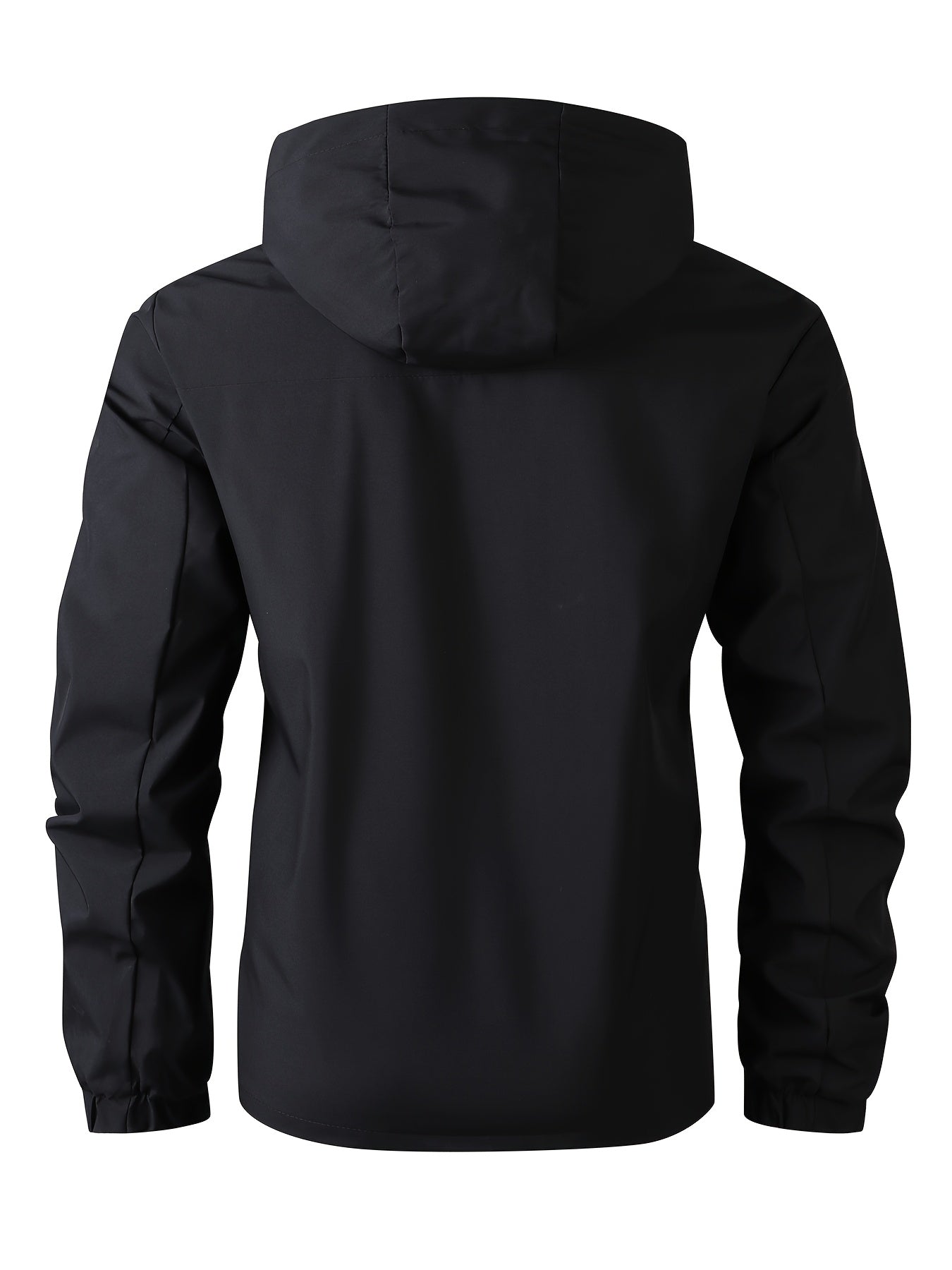 Men'S Stylish Black Hooded Windbreaker Jacket with Zipper Pockets - Casual, Loose Fit, Long Sleeve, Polyester Lining, Perfect for Spring and Fall, Casual Wear Jacket|Hooded Jacket|Zippered Jacke