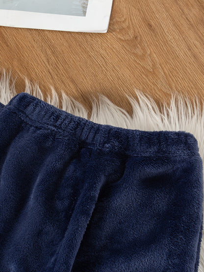 Boys' Casual Outfit with Embroidered Cartoon Bear Design - Long Sleeve Crew Neck Sweatshirt & Pants Set, Double-Sided Flannel, Perfect for Fall/Winter, Everyday Comfort, Everyday Comfort Wear|Playful Design|Double-Sided Flann