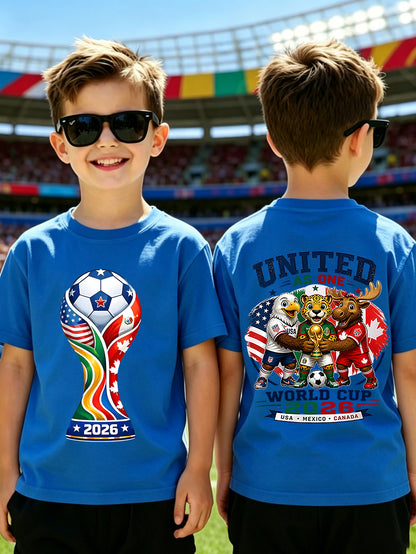 Kids 2026 World Cup Soccer Fan T-Shirt with Trophy Print