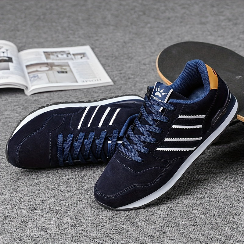 Men's Trendy Solid Old School Style Sneakers, Comfy Non Slip Casual Lace Up Shoes For Men's Outdoor Activities