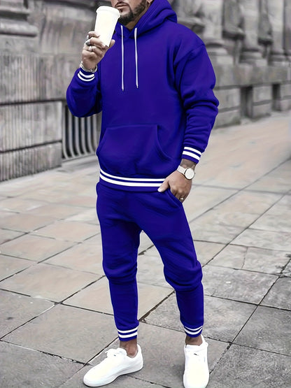 Men's Solid Color Hooded Casual Sportswear Set - ayq
