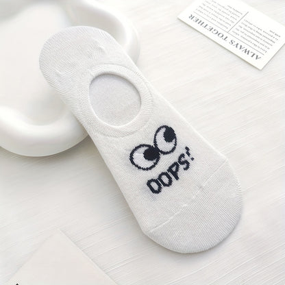 4 Pairs of Women's Boat Socks, Thin Spring and Autumn Style Cute Big Eyes Female Solid Color Anti-slip Invisible Socks Couple Models