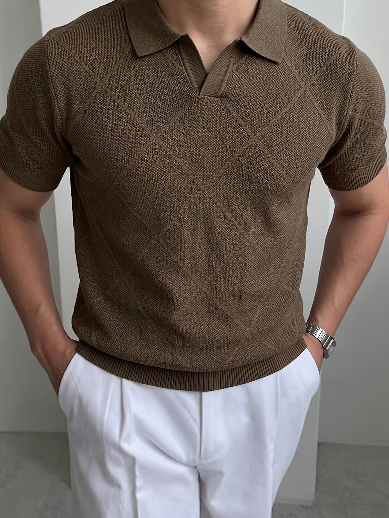 Men's Summer Slim Fit Vintage Knit Polo Shirt with Lapel Collar
