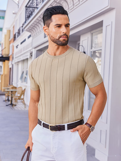 Men's Summer Knit Crew Neck Short Sleeve T-Shirt