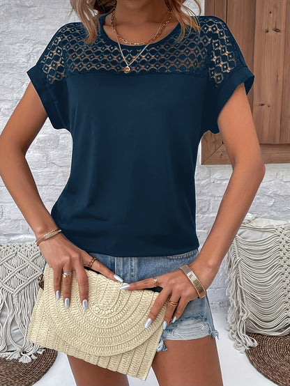 Vacation Style Lace Batwing Short-Sleeve T-Shirt