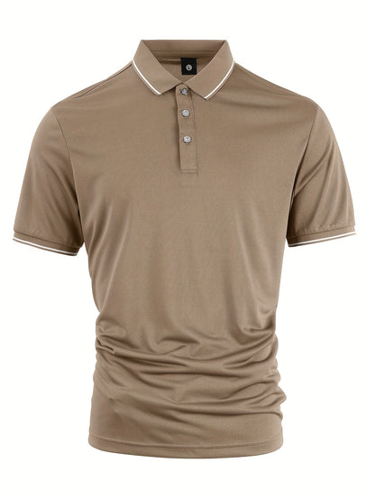 Men's Solid Golf Shirt, Casual Short Sleeve Lapel Shirt For Summer Outdoor