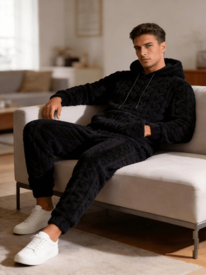 Men's Lined Hoodie and Pants Set for Fall and Winter Comfort