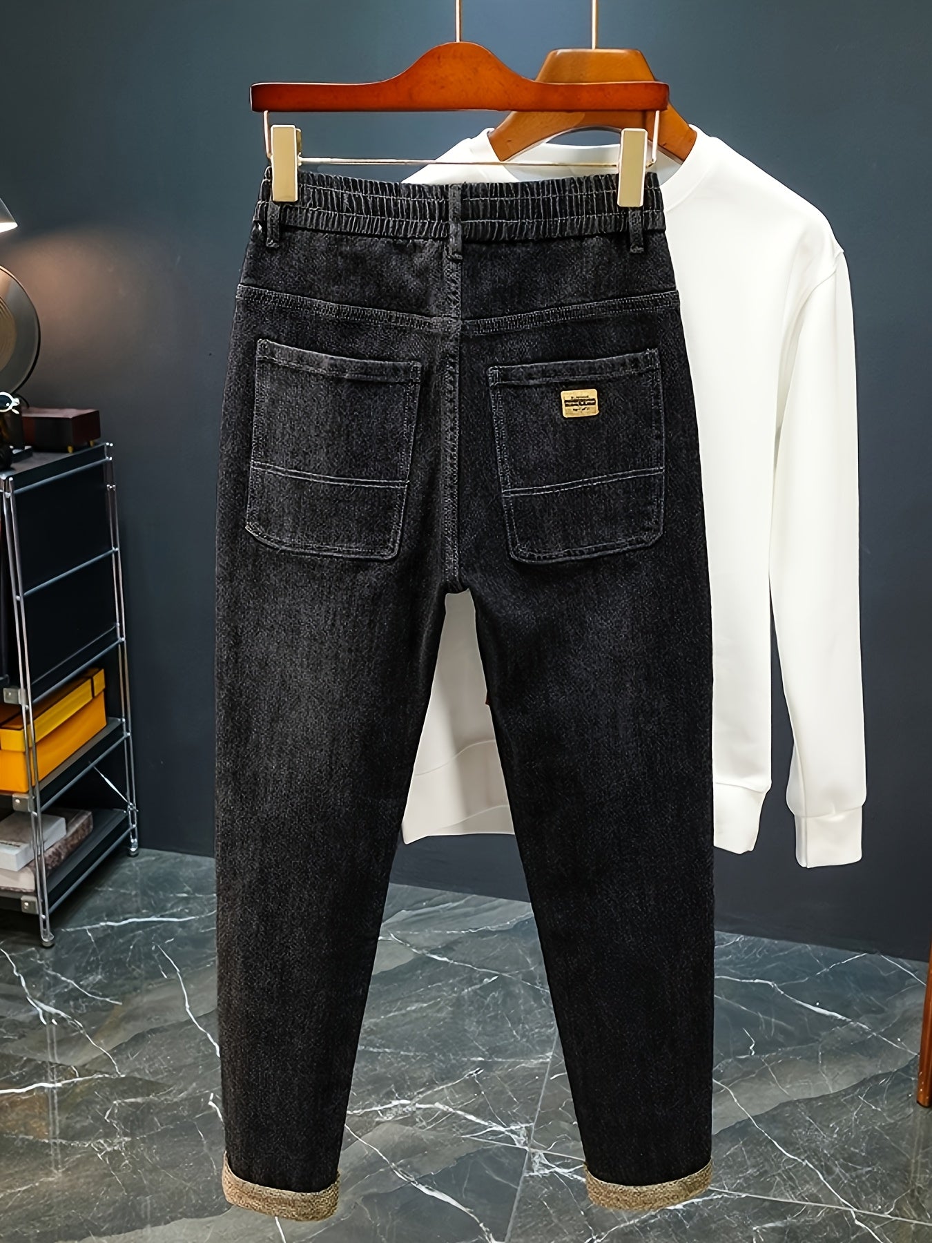 Men's High-Waist Stretch Denim Jeans with Drawstring Waist