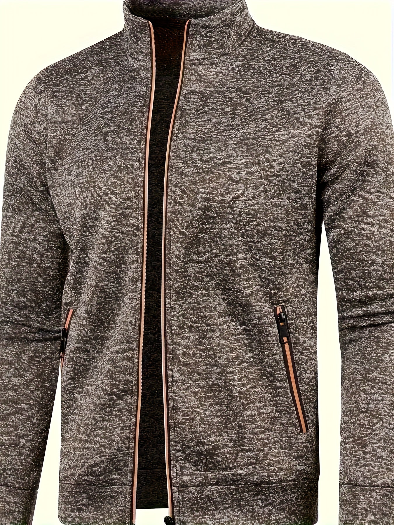 Men'S Casual Windbreaker Jacket with Lapel Collar, Full Zip - Non-Stretch Fabric, Regular Fit, Solid Color, Chain Detail, Woven - Fall/Winter Collection, Perfect Gift