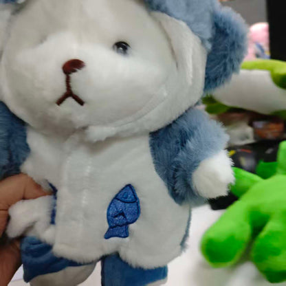 Սպիտակ արջուկ-փափուկ խաղալիք կապույտ և սպիտակ հանդերձանքով | Փափուկ խաղալիք տիկնիկ վերարկուով և կոշիկներով, ստեղծագործական նվեր, տան դեկոր, խաղային կենդանիներով շարք