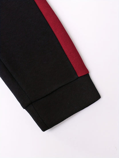 2pcs Boys' Autumn/Winter Fleece-Lined Hooded Sweatshirt and Pants Set, Simple Letter Print Fashion Classic Outfit for Outdoor Sports and Casual Wear, 100% Polyester Knit Stretch Fabric, Ideal Gift Choice for Kids, Perfect for