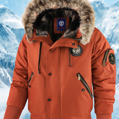 Տղամարդու ձմեռային վերարկու - նոր տաք, գլխարկով բաճկոն՝ ոսկեգույն նախշերով, ազատ չափսի, ցուրտ եղանակի համար նախատեսված ամենօրյա վերնազգեստ, լվացքի մեքենայով լվացվող, հաստ, հարմարավետ փափուկ աստառով