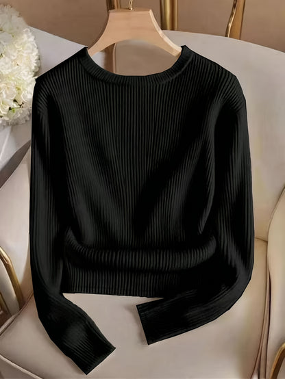 Elegant Solid Color Crew Neck Top for Women, Spring/Summer