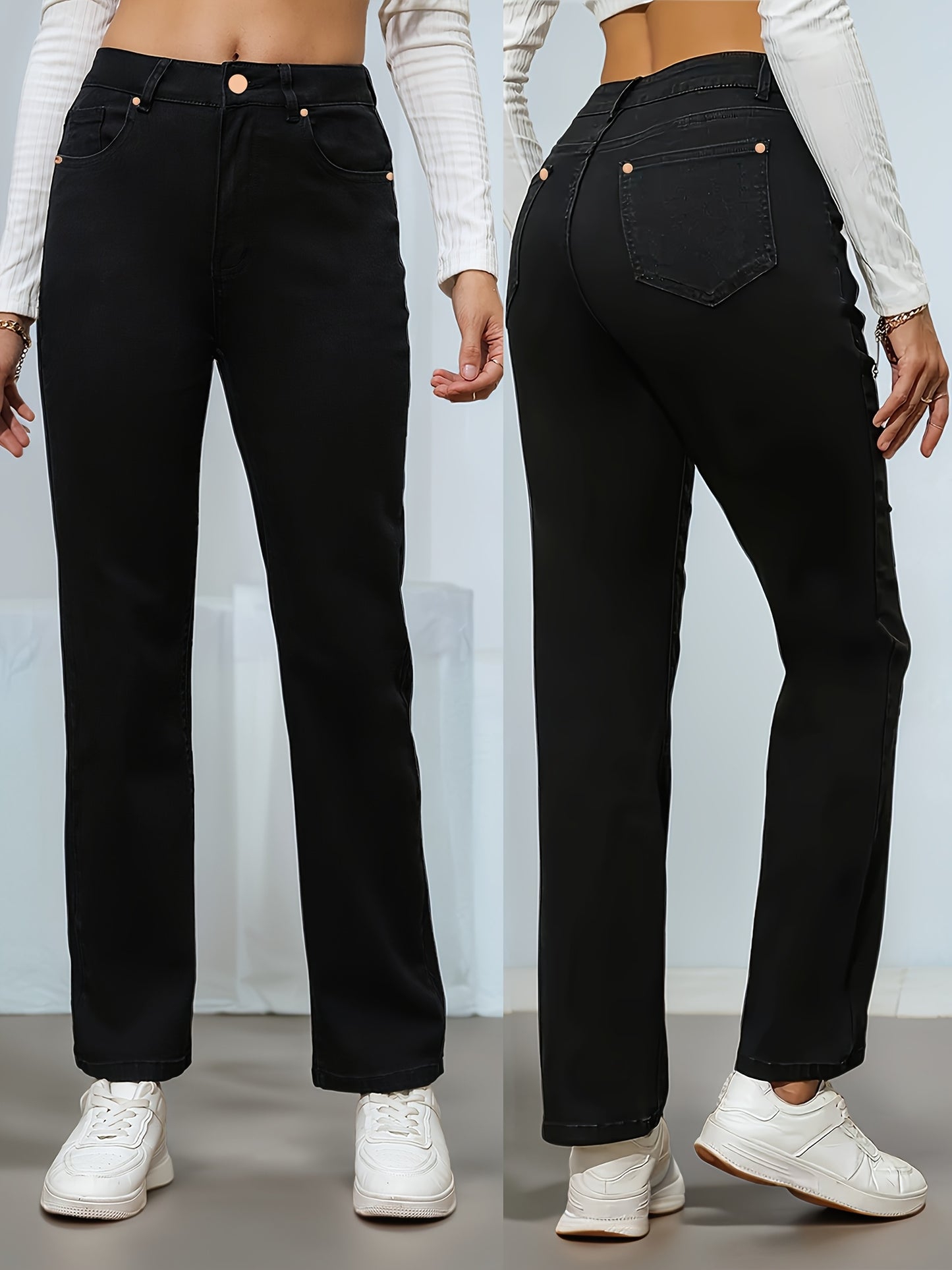 Women's Black High-Waist Skinny Straight Leg Jeans