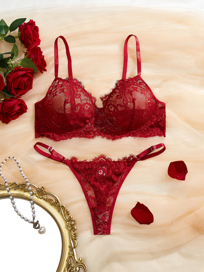 Women’s Sexy Lace Underwire Lingerie Set with Medium Support