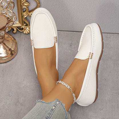 Women's Fashion Solid Color Round Toe Flats, All-Season Slip-On Loafers with Breathable Flannel Lining and TPR Sole